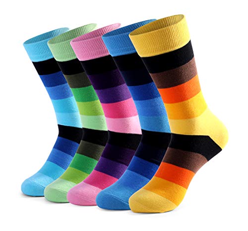 Repuhand 5 Pares Calcetines Estampados para Hombre Casuales Divertidos con Stripe fino de Algodón Peinado de Colores de Moda Cómodo Transpirable (39-47 EU) Cover