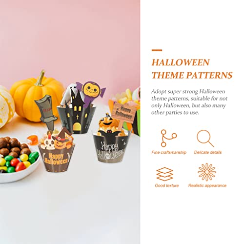 jojofuny 12 Conjuntos de Invólucros de Cupcakes de Halloween Toppers de Cupcakes de Halloween Forros