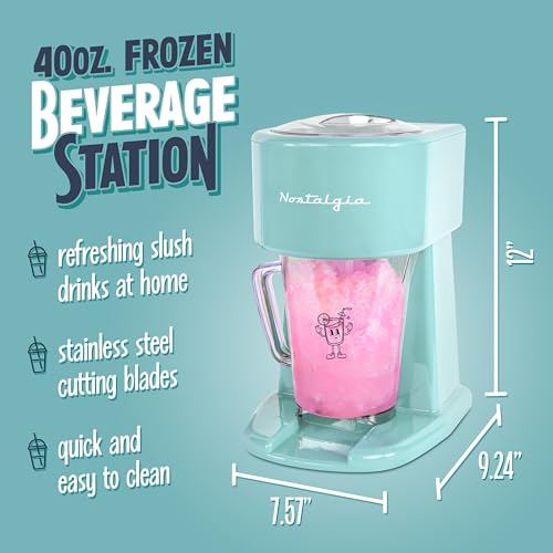 Image of Nostalgia Retro 40-Ounce Frozen Beverage Station - Slushie Machine and Ice Shaver with Automatic Mixing for Soda, Cocktails and Margaritas - Easy & Safe Use - Aqua