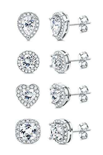 KRFY Pendientes de Plata Esterlina 925 para Mujeres Hombres Cubic Zirconia 18K Chapado en Oro Blanco...
