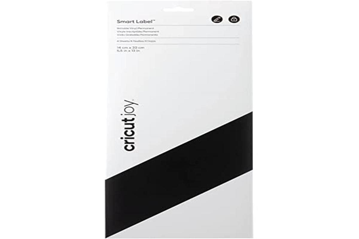 CricutJoy Smart Label Writeable Vinyl Permanent | Black | 33cm (13") | 4 x Self Adhesive Vinyl Sheets | for use with Cricut Joy