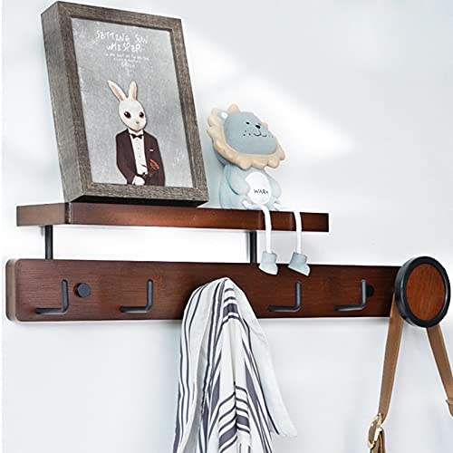 Porte-manteau avec étagère de rangement – Crochets muraux en bois pour entrée, salle de bain, salon, chambre à coucher
