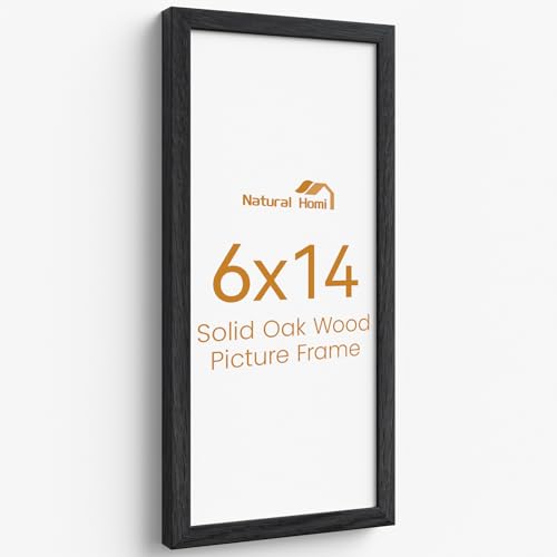 Image of 6x14 Picture Frame,Solid Oak Wood 6 inchx14 inch Photo Frame, Black Color Tempered Real Glass 6 by 14 Wooden Frames with No Mat,14x6 Picture Frames for Wall or Tabletop Display