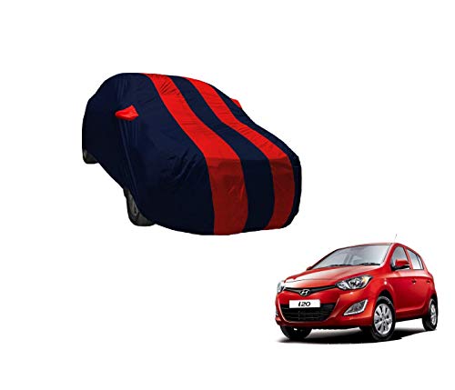 Image of Auto Hub Car Cover Compatible with Hyundai Elite i20 with Weather Proof, Mirror Pocket, Triple Stitched, Elite i20 Car Cover- Navy-Red