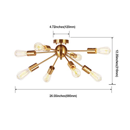 Vinluz 8-Light Sputnik Chandelier Brushed Brass Semi Flush Mount Ceiling Light Modern Pendant Light For Kitchen Bathroom Dining Room Bed Room Hallway #TOP4