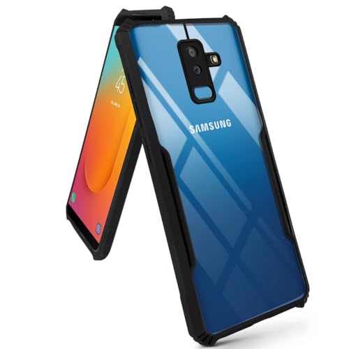 Image of Jkobi Back Case Cover for Samsung Galaxy A6 Plus (Polycarbonate with Shockproof Clear Panel | Crystal Glass Back | Camera Protection | Black)