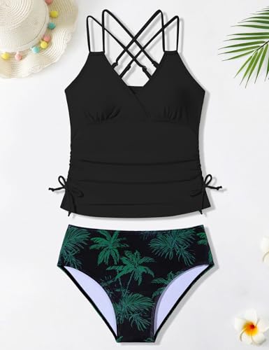 Image of Girls Swimsuit Contrast Trim Cross Back Swimwear Girls Bathing Suit with Padding 7-16Y