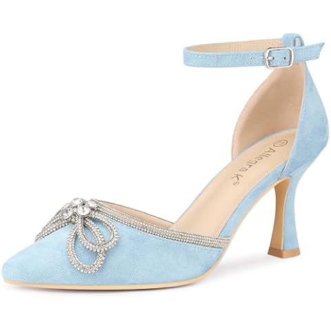 Allegra K Sky Blue Rhinestones Bow Pumps Cover