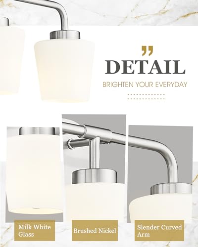 Image of 4-Light Brushed Nickel Bathroom Light Fixtures Over Mirror | Vanity Lighting Fixtures with Milk White Glass, Vintage Farmhouse Wall Sconces Lighting, AD-22004-4W-SN