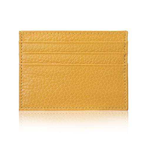 YEHMAN Porte Carte Jaune en Cuir de Vachette véritable 7 emplacements Carte de crédit Minimaliste Ultra Plat pour Veste, Pantalon …
