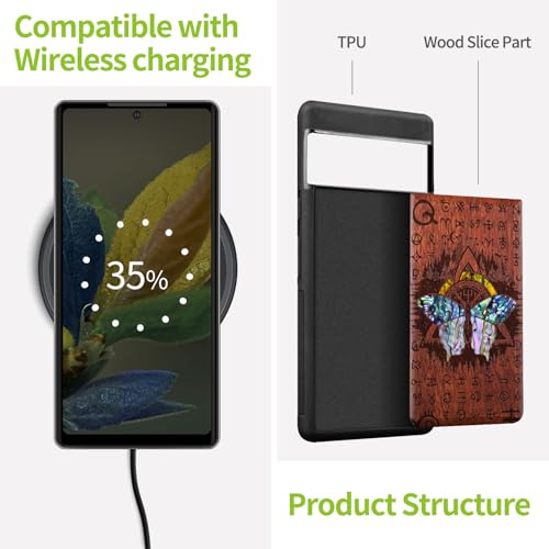 Coque Google Pixel 7 bois gravé étui antichoc papillon - 5