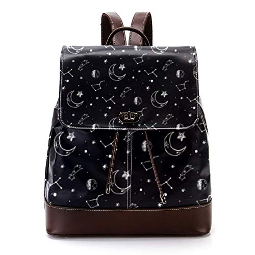 Mochila casual de cuero de la PU para los hombres, bolso de hombro de las mujeres estudiantes mochila para los viajes de negocios de la universidad fantasía estrella luna