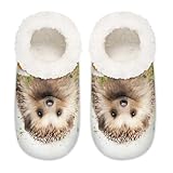 Myfsucce Fluffy Slippers Women and Mens, Non-Slip Indoor House Slippers with Hedgehog Flower Print, Cozy Home Slipper Size M (UK 5-6)