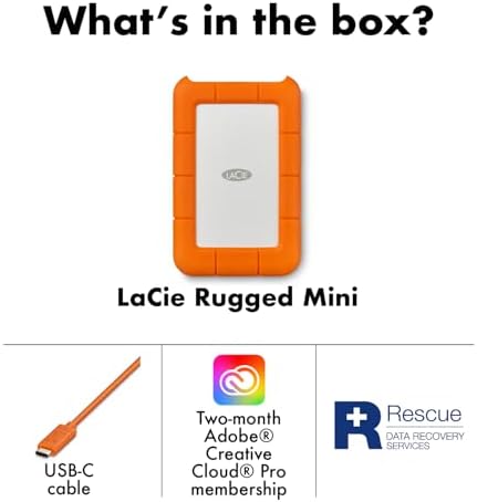 LaCie Rugged Mini, 1TB, 2.5", Portable External Hard Drive, for PC Mac iPad and iPhone, Data Rescue Service (LAC301558) - 2