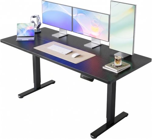 Image of HUANUO Electric Standing Desk, 63 inch x 28 inch Height Adjustable Desk, 4 Memory Height Settings, Sit to Stand Up Desk for Home Office, with Headphone Hook, Cable Manager, Carbon Fiber Black