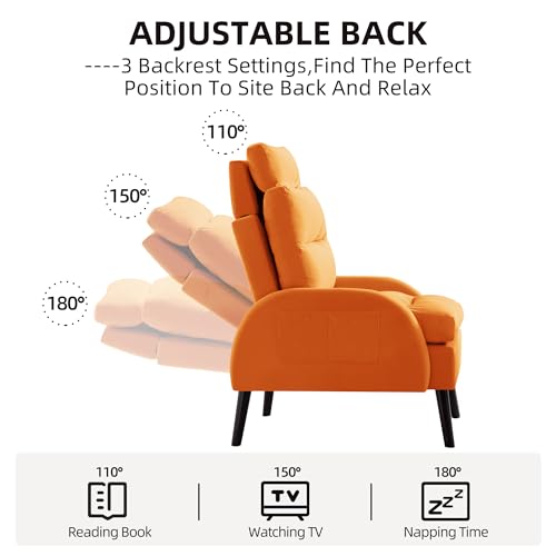 Sillón reclinable con otomanos terciopelo naranja miniatura 3