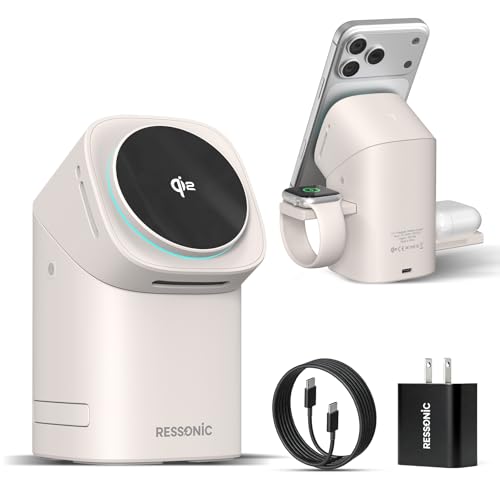 3 in 1 Wireless Charging Station for Apple & Samsung 15W Fast Magnetic Wireless Charger Stand for Magsafe iPhone 17/16/15/14/13/12 Pro Max Galaxy S25/24/23/22 AirPods iWatch (with 30W Adapter)