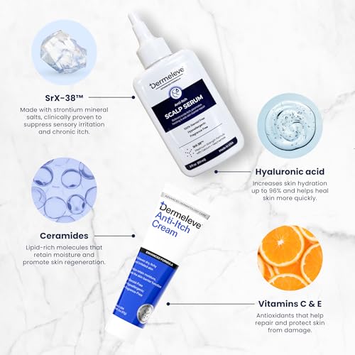 Image of Dermeleve Steroid Free Anti-Itch Cream | Extra Strength for Psoriasis, Seborrheic Dermatitis, Viral Rash, Bug Bites, Allergy, Chronic Hives, Neuropathy (Nerve) | Full Body Itch Relief | 2 oz (3 Pack)