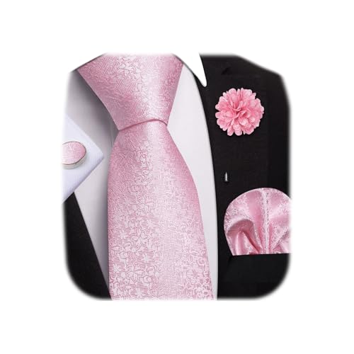 Image of Dubulle Mens Tie and Lapel Pin Paisley Striped Floral Necktie for Men Pocket Square Cufflinks 4PCS Set Wedding Party
