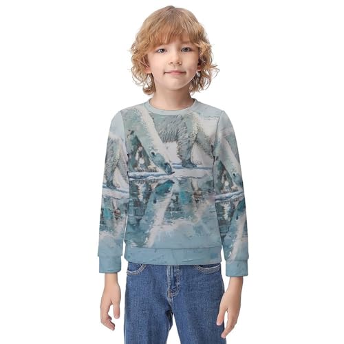 White Polar Bears on IceChildren's Casual Pullover Sweatshirt Loose Fit9-11Y