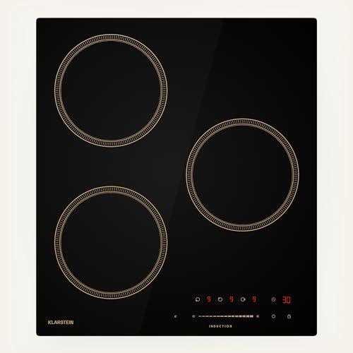 Klarstein Victoria Placa Inducción - 3 Zonas, 6600W Con Booster, Control Táctil Deslizante, Temporizador & Bloqueo Infantil, Vitrocerámica Negra, Diseño Compacto 45cm