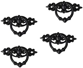 4 Piece Black Antique Cabinet Door Drawers Cupboard Ring Pull Handle Retro Knob