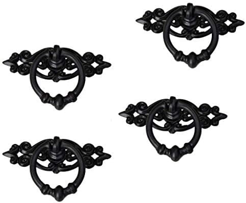 4 Piece Black Antique Cabinet Door Drawers Cupboard Ring Pull Handle Retro Knob