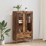 Tonture Highboard Altholz Optik, 69,5x31x115 cm, Engineered Wood, Glas, mit Schublade, 2 Türen, für Wohnzimmer, Esszimmer, Flur, vielseitiger Stauraum