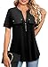 Amrto Damen Kurzarm T-Shirt Sommer Casual Reißverschluss Tunika Tops V-Ausschnitt Arbeiten Bluse Einfarbig, Schwarz, L Baby,Schwarz günstig Kaufen-Amrto Damen Kurzarm T-Shirt Sommer Casual Reißverschluss Tunika Tops V-Ausschnitt Arbeiten Bluse Einfarbig, Schwarz, L