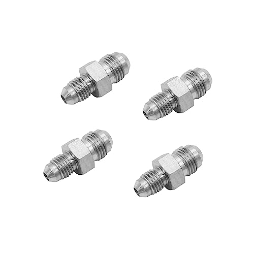 Image of (4-PACK) 2403-06-04 Hydraulic Hose Adapter Fitting 3 /8 inch Male JIC 37 Flare (9 /16 inch-18UNF) x 1 /4 inch Male JIC 37 Flare (7 /16 inch-20UNF) SAE Straight Pipe Joints Tube Connector Carbon Steel