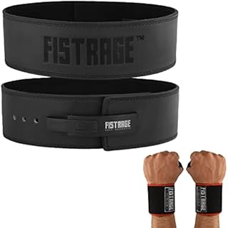 FISTRAGE Lever Buckle Weight Lifting Leather Black Belt Gym Back Support for Men & Women Training Fitness Exercise for Tough Workouts | Power Lifters | Supports Lumber Lower Back (Medium, Black)