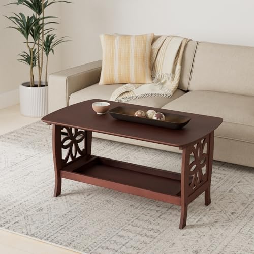 Image of Woodness Odron Solid Wood Coffee Table (Mahogany Finish, Brown)
