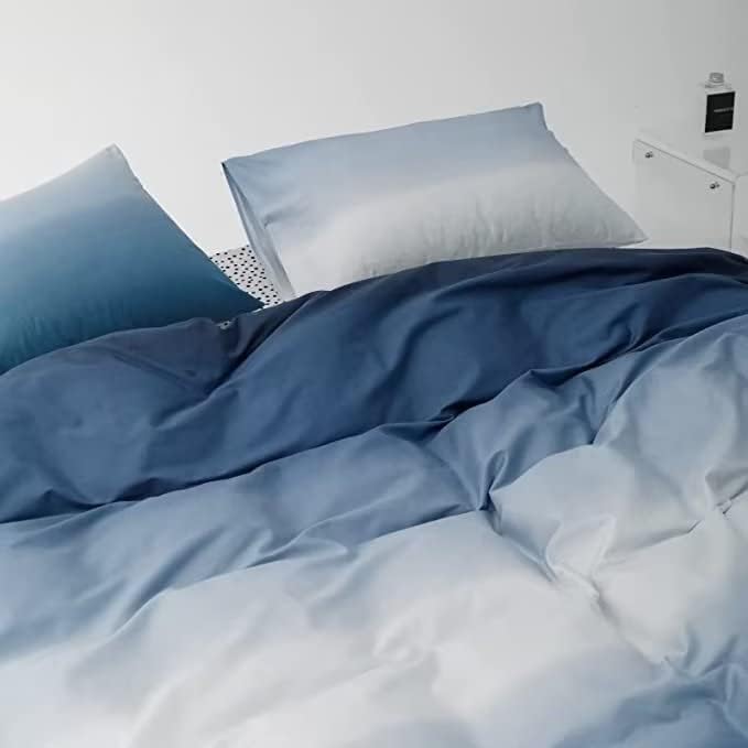 Miniatura 4 de Houseri Juego de edredón tamaño Queen, color blanco y azul, juego de ropa de cama de 3 piezas azul degradado, juego de ropa de cama tamaño Queen,