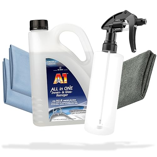 Dr. Wack A1 - Detergente per interni e vetri per auto, 2 l, flacone spray con grilletto Canyon + panni, per tutte le superfici: vetro, display, plastica, tappezzeria, pelle