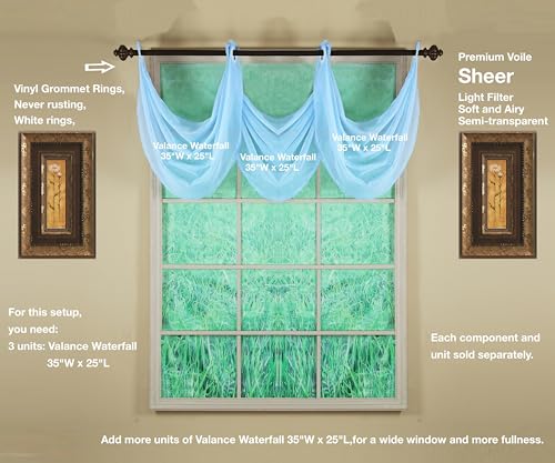 Image of Today's Curtain, Emelia Grommet Sheer Valance Waterfall 25 inch Sky Blue, 35 inch W x 25 inch L