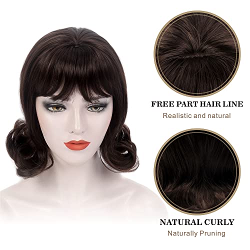 H&Bwig Brown Retro Wigs 60S Beehive Curl Hair Wig For Women Daily 50S 70S Costume Cosplay Party Womens Wigs With Cap #TOP2