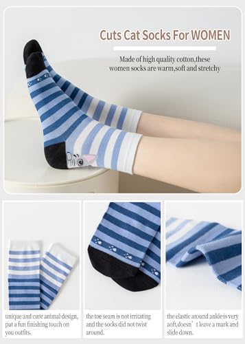 Women's Animal Print Ankle Socks, Cat and Dog Design, Novelty Gift for Pet Lovers, Multi-Pack