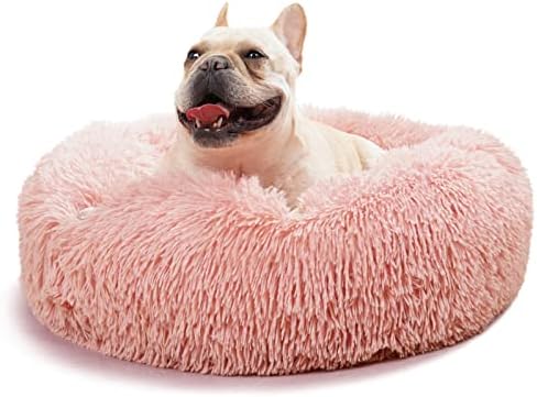 Pink Dog Bed for Small Dogs Washable,Cute Dog Beds for Girl Puppy or Kitten 23 inches Round Fluffy Calming Pet Bed for Indoor Small Size Dogs or Cats with Laundry Wash Bag,Fits up to 20 lbs