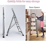 6-Step Échelle pliante avec barre de maintien, larges pédales antidérapantes, design pliable à éclaboussure d'espace, cadre triangulaire stable, étagère en acier au carbone pour cuisine, placard, bureau, gris