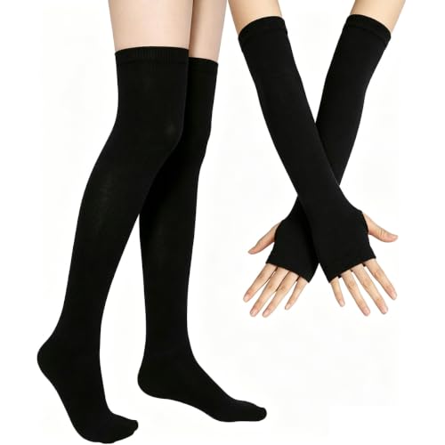 Image of YELAIVP Over Knee Rainbow Thigh High Socks Gloves Set Cosplay Accessories Arm Leg Warmers for Girls