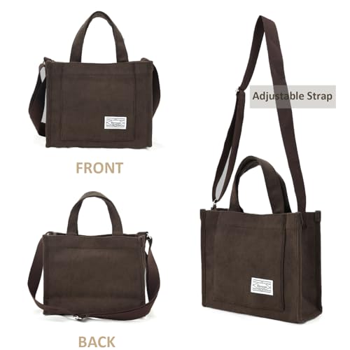 Image of UERRUAM Tote Bag for Women with Compartments,Corduroy Tote for Work Travel College Book Bag Women Purse Handbag Crossbody Bag