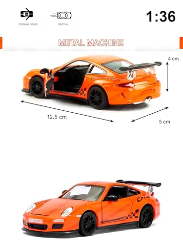 Image of 1:36 Porschee GT3 RS 2010 Alloy Sports Car Model - Diecast Metal Pull Back Toy with Openable Doors, Inertia Action, Collectible Car for Kids & Adults-Orange