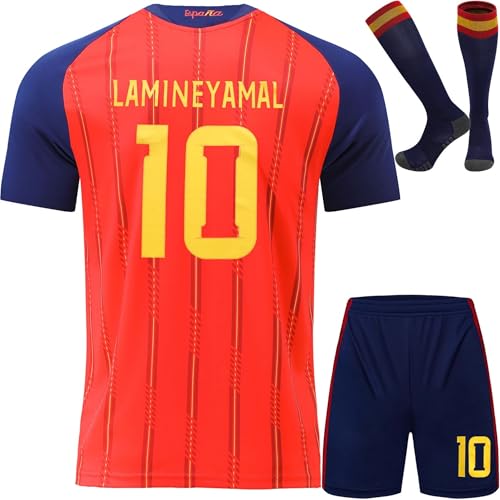 Mokiss Yamal #10 Neu 2026 Football Fußball Kinder Trikot Shorts Socken Set Jugendgrößen (Rot 26).