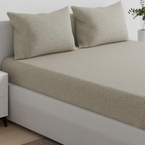 Image of Wakefit 100% Cotton 160 TC Fitted Bedsheet with 2 Pillow Covers | Dune Queen, 78 inch x 60 inch, Dune| 1.98m x 1.52m