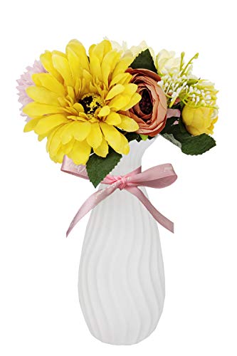UIKKOT Artificial Bouquets with Ceramic Small Vase Fake Silk Various Flowers Decoration