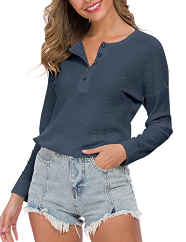 Image of MOLERANI Womens Long Sleeve Waffle Knit Henley Shirts Tunic Tops