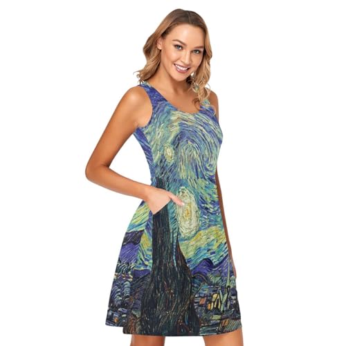 Image of ALAZA Women's Summer Dress Sun Dress Sleeveless with Pockets