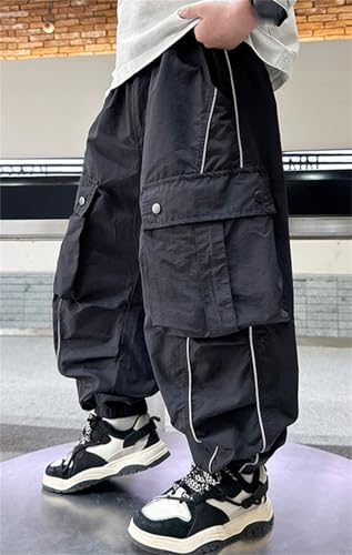 SANGTREE Boys Girls Baggy Cargo Pants Casual Loose Fit Flap Pocket Trousers Streetwear, 4-14 Years3
