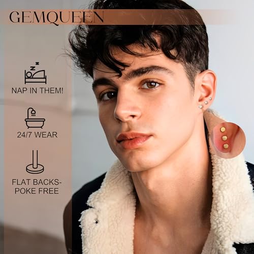 14K Solid Gold Flat Back Earring Hypoallergenic - 18G Cartilage Tragus Conch Helix Piercing Jewelry Extended Internal Thread Labret Lip Nose Stud for Women Men Simulated Diamond CZ 2/3/4mm4