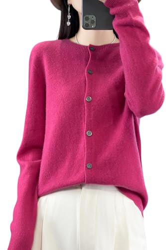 100% Merino Wool Sweaters Women's Fall Winter Female Round Neck Cardigan Knitted Long Sleeves Crewneck(014)